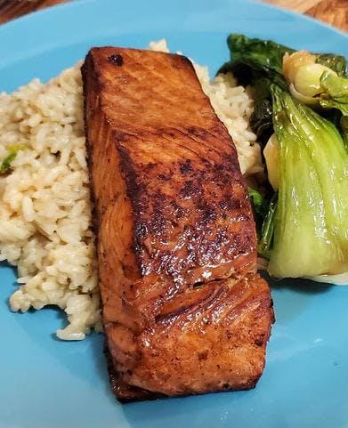 Cover Image for Asian Inspired Salmon with Stir Fried Garlic Lemon Yu Choy Sum